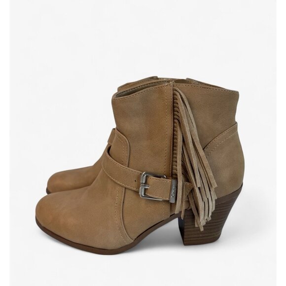 Sam Edelman Womens Leah Ankle Bootie Boot 8.5 M Tan Fringe Side Zip READ - Picture 1 of 10